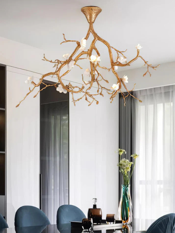 Noir Ceramic Bloom Branch Chandelier W47″