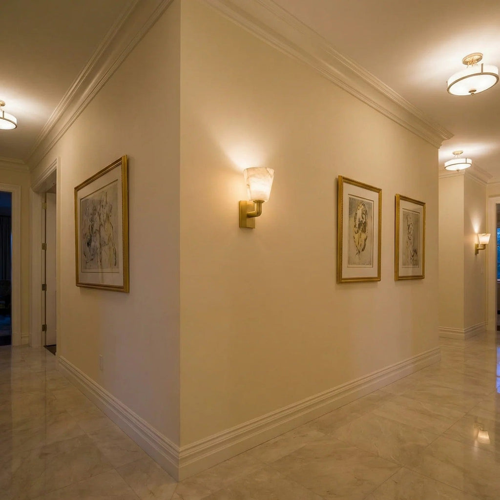 Bell Sconce Tapered Shade Alabaster Brass Wall Sconce