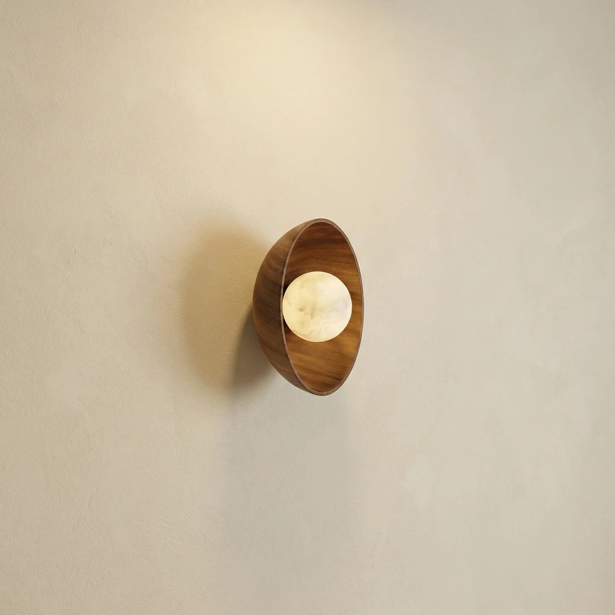 Bosley Wood Carved Bowl Alabaster Wall Sconce