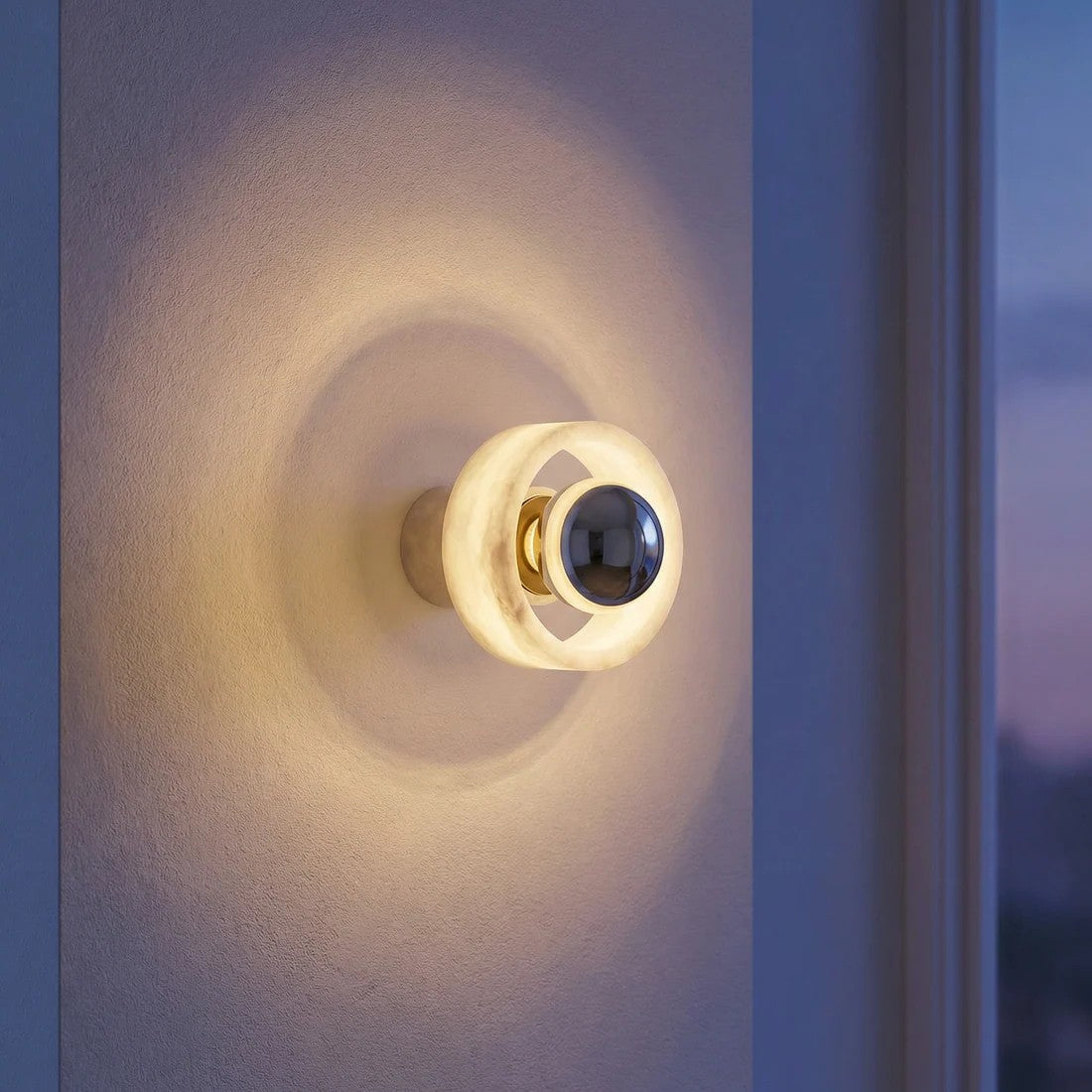Bosley Wood Polished Orb Alabaster Halo Wall Sconce