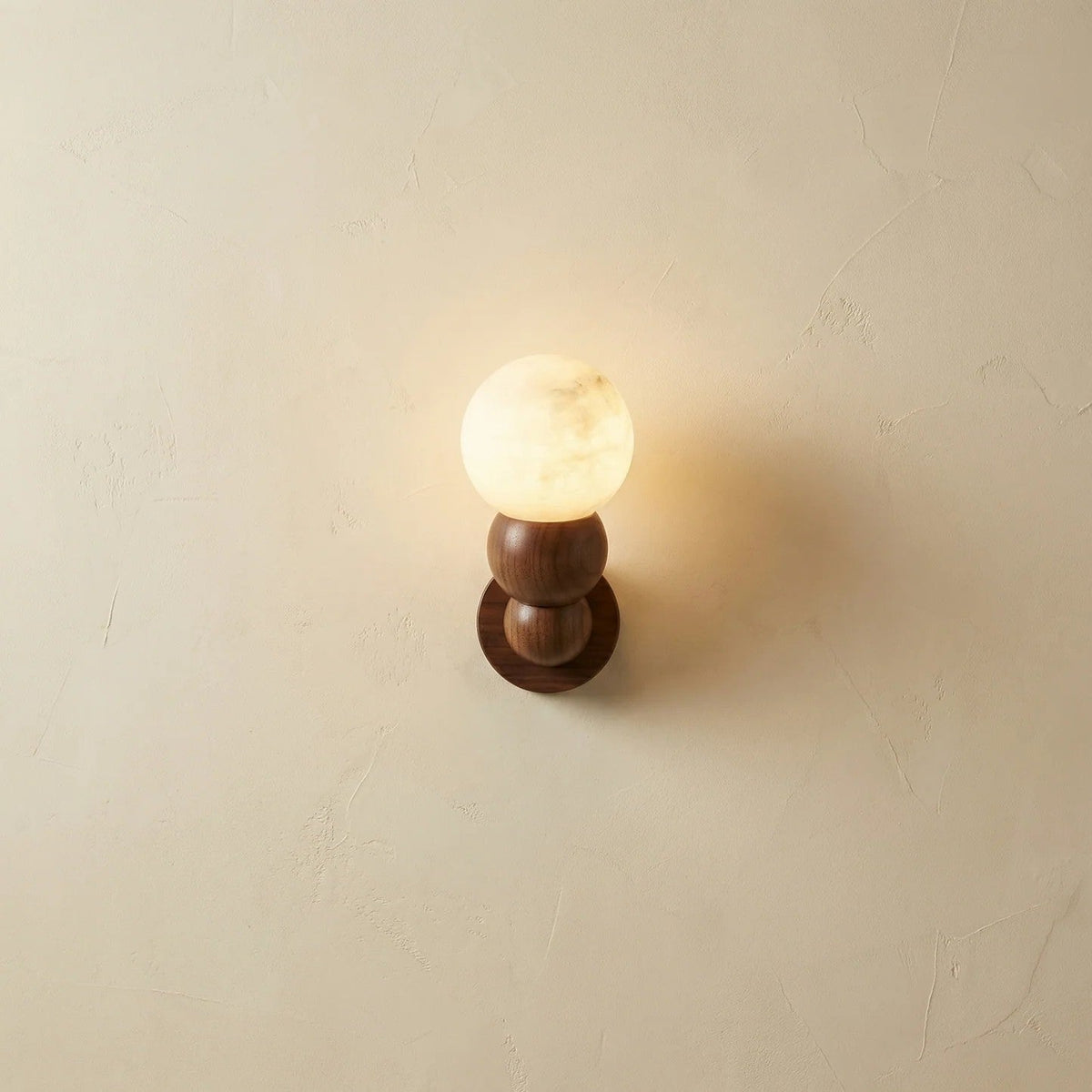 Bosley Wood Turned Base Alabaster Sphere Wall Sconce