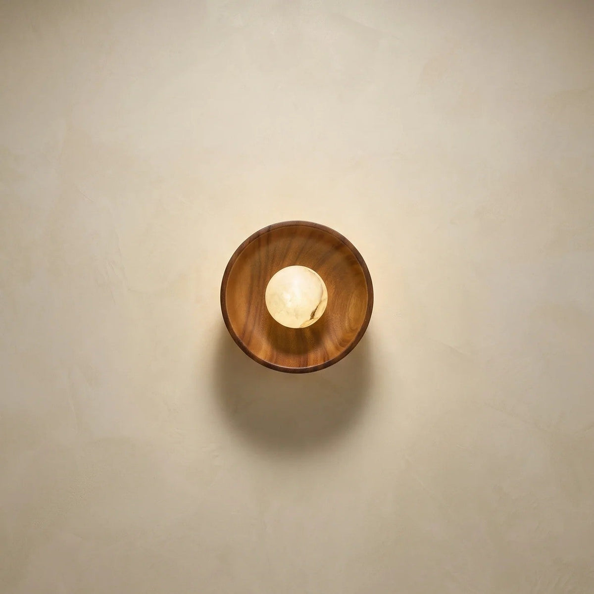 Bosley Wood Walnut Disc Alabaster Wall Sconce