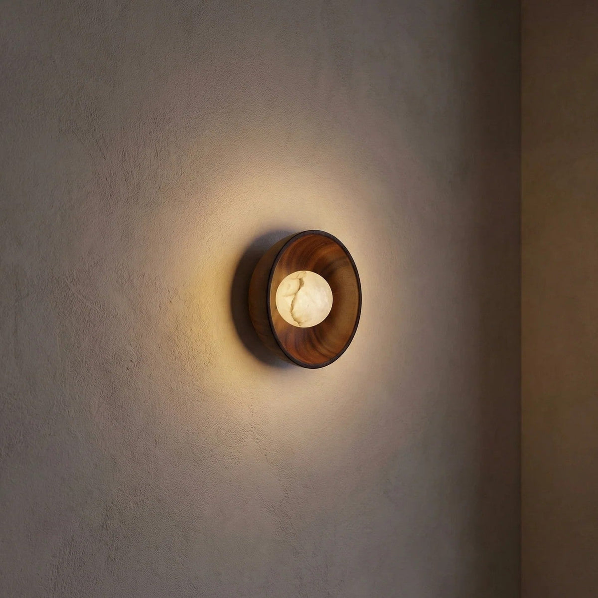 Bosley Wood Walnut Disc Alabaster Wall Sconce