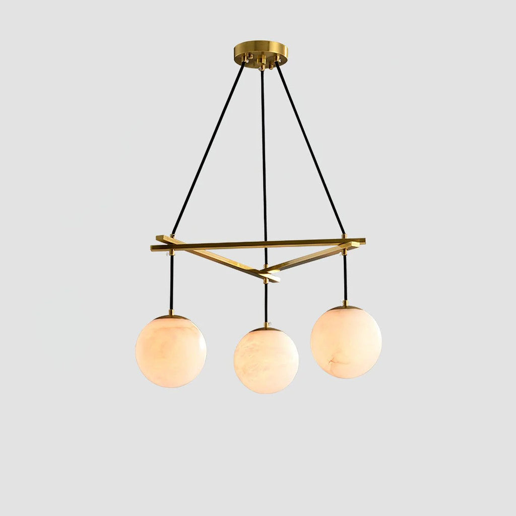 Brass & White Alabaster Chandelier – Retro Inspired Ceiling Light