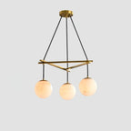 Brass & White Alabaster Chandelier – Retro Inspired Ceiling Light