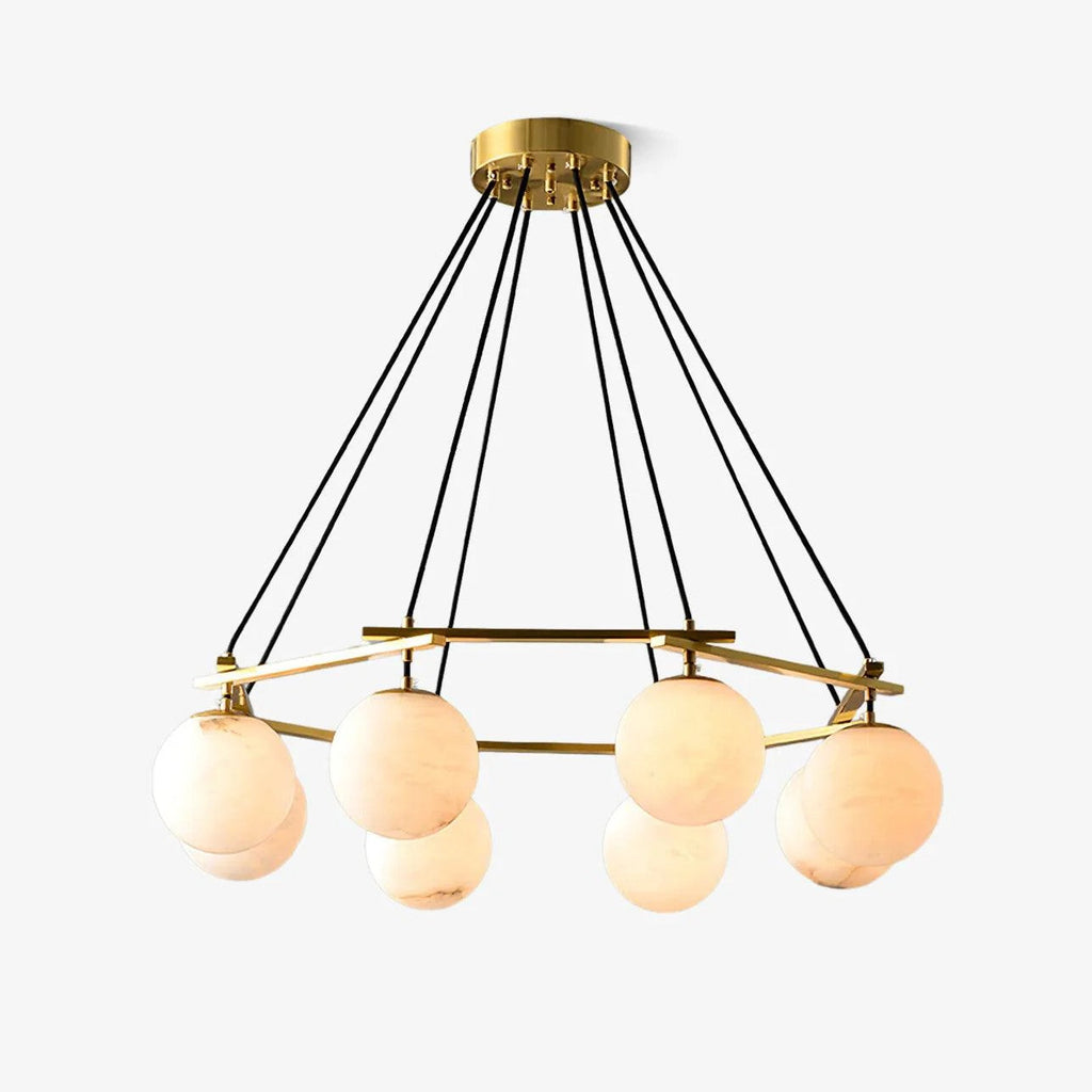 Brass & White Alabaster Chandelier – Retro Inspired Ceiling Light