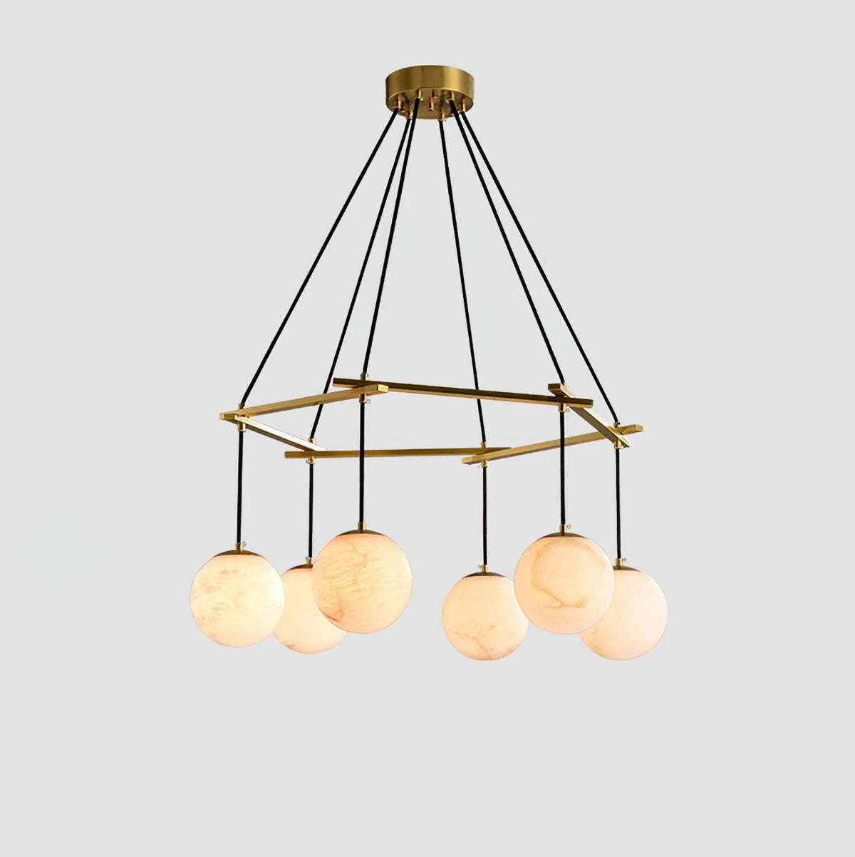 Brass & White Alabaster Chandelier – Retro Inspired Ceiling Light