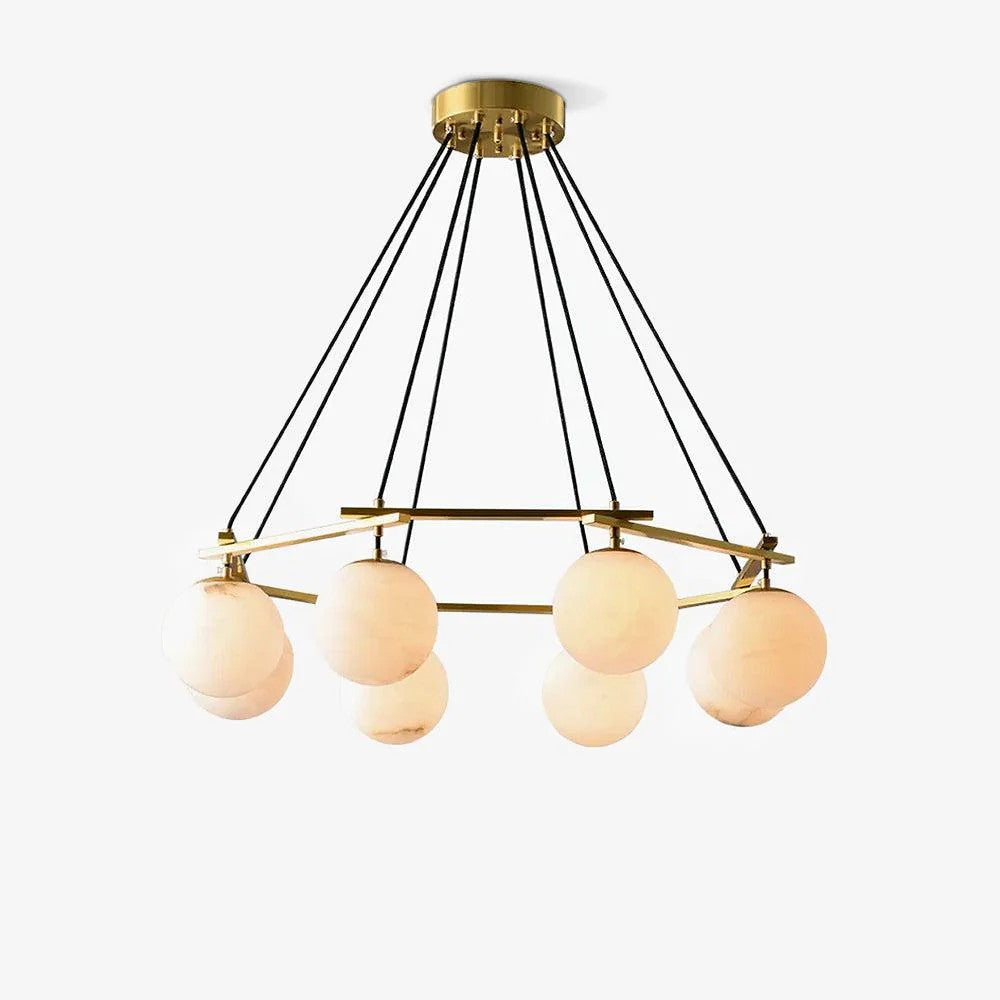 Brass & White Alabaster Chandelier – Retro Inspired Ceiling Light