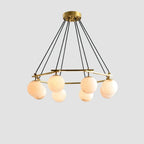 Brass & White Alabaster Chandelier – Retro Inspired Ceiling Light