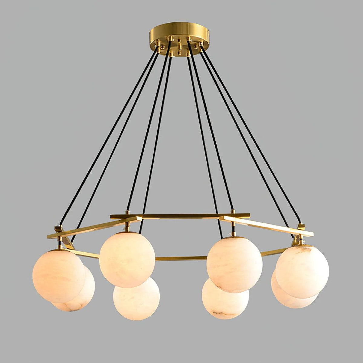 Brass & White Alabaster Chandelier – Retro Inspired Ceiling Light