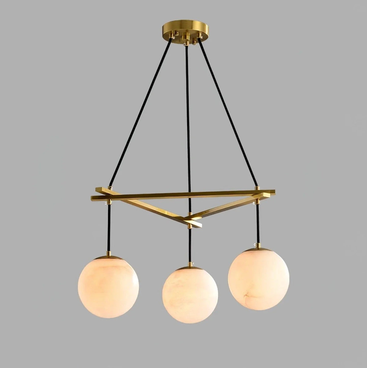 Brass & White Alabaster Chandelier – Retro Inspired Ceiling Light