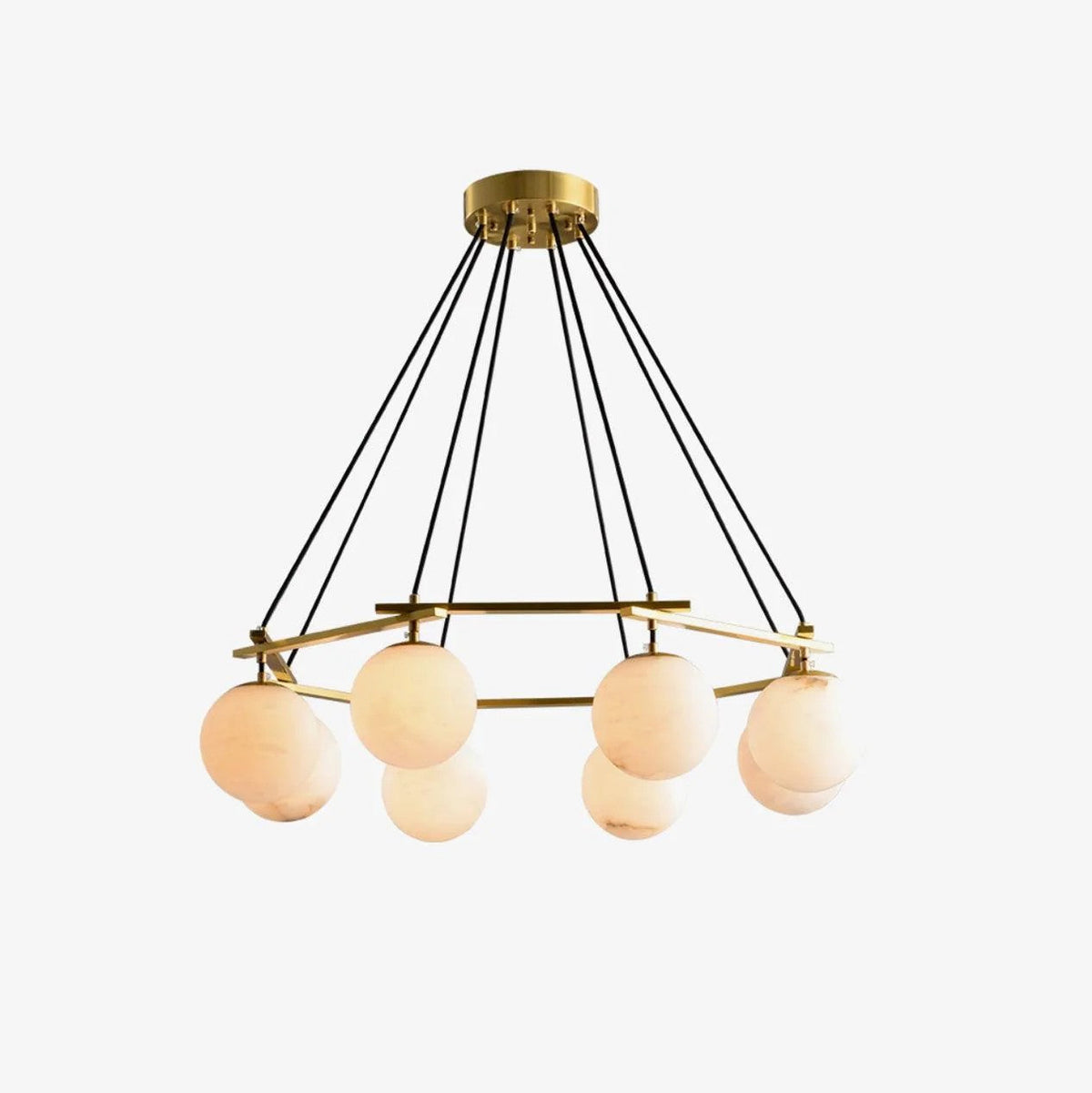 Brass & White Alabaster Chandelier – Retro Inspired Ceiling Light