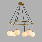 Brass & White Alabaster Chandelier – Retro Inspired Ceiling Light
