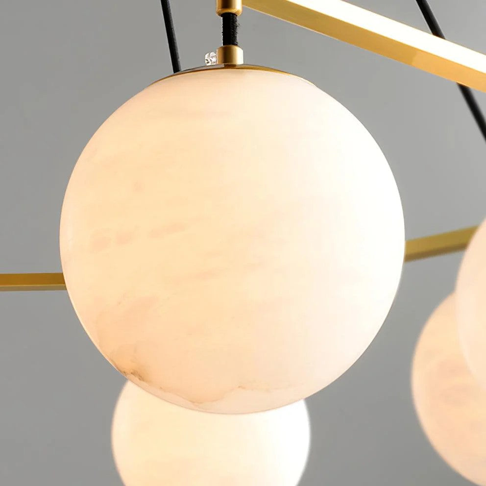 Brass & White Alabaster Chandelier – Retro Inspired Ceiling Light
