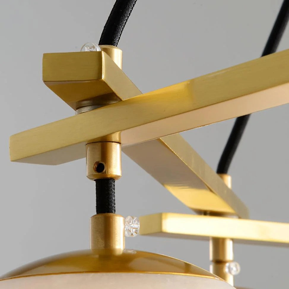Brass & White Alabaster Chandelier – Retro Inspired Ceiling Light