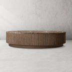 Mulvane Oak Wood & Stone Round Coffee Table 48" 60"