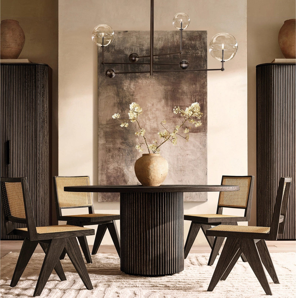 Byrton Reeded White Oak Tall Cabinet