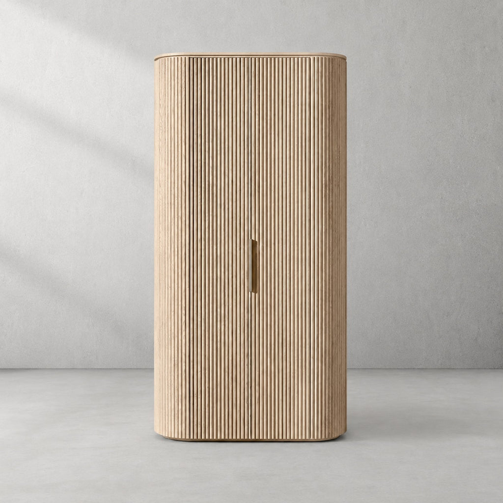 Byrton Reeded White Oak Tall Cabinet