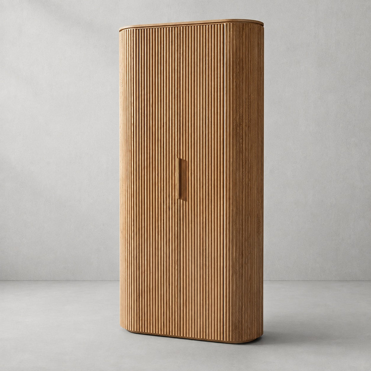 Byrton Reeded White Oak Tall Cabinet