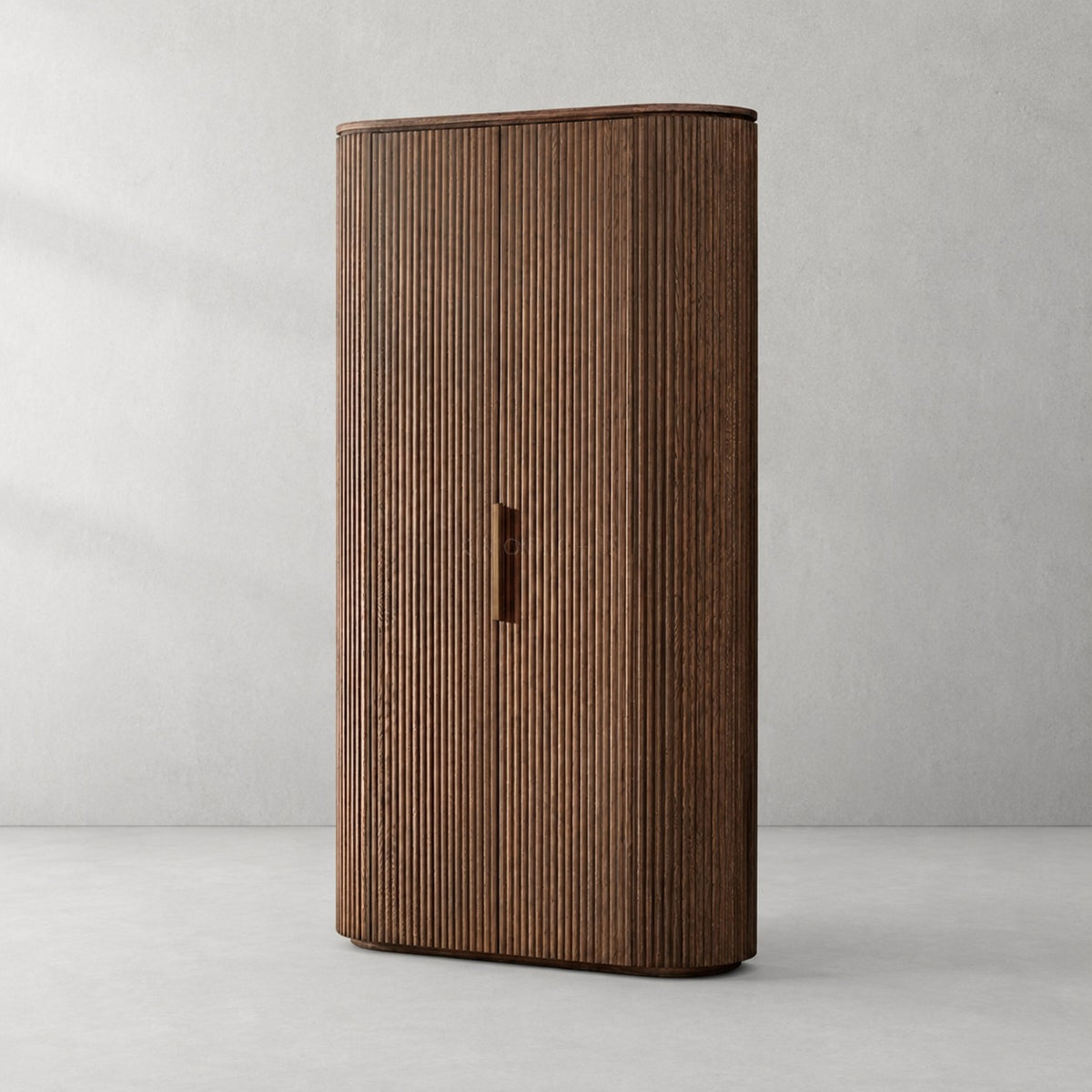 Byrton Reeded White Oak Tall Cabinet
