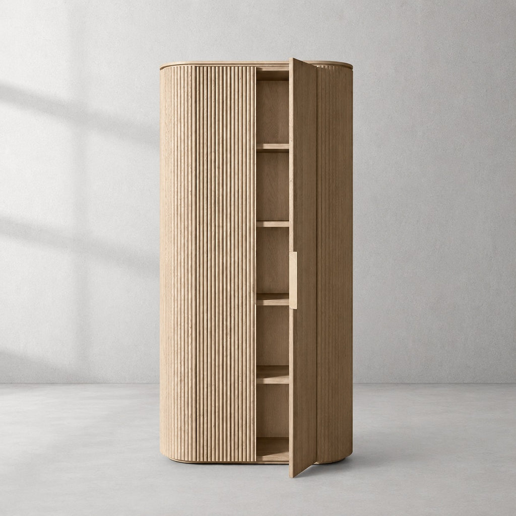 Byrton Reeded White Oak Tall Cabinet