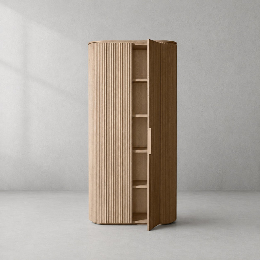 Byrton Reeded White Oak Tall Cabinet