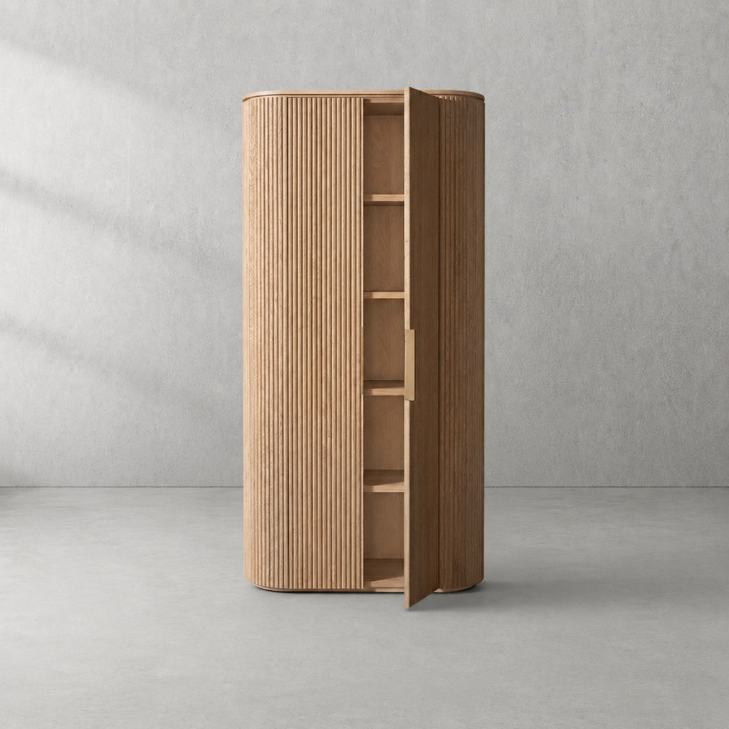 Byrton Reeded White Oak Tall Cabinet