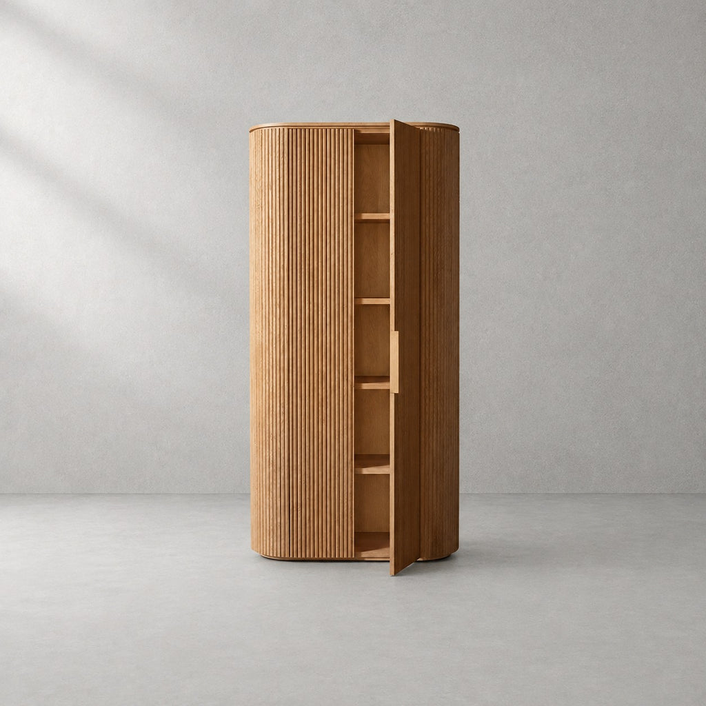 Byrton Reeded White Oak Tall Cabinet