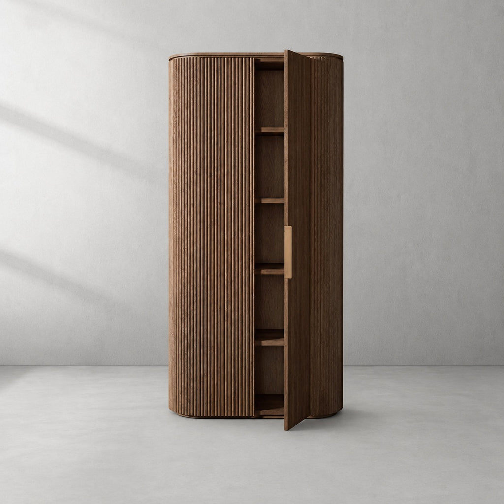Byrton Reeded White Oak Tall Cabinet