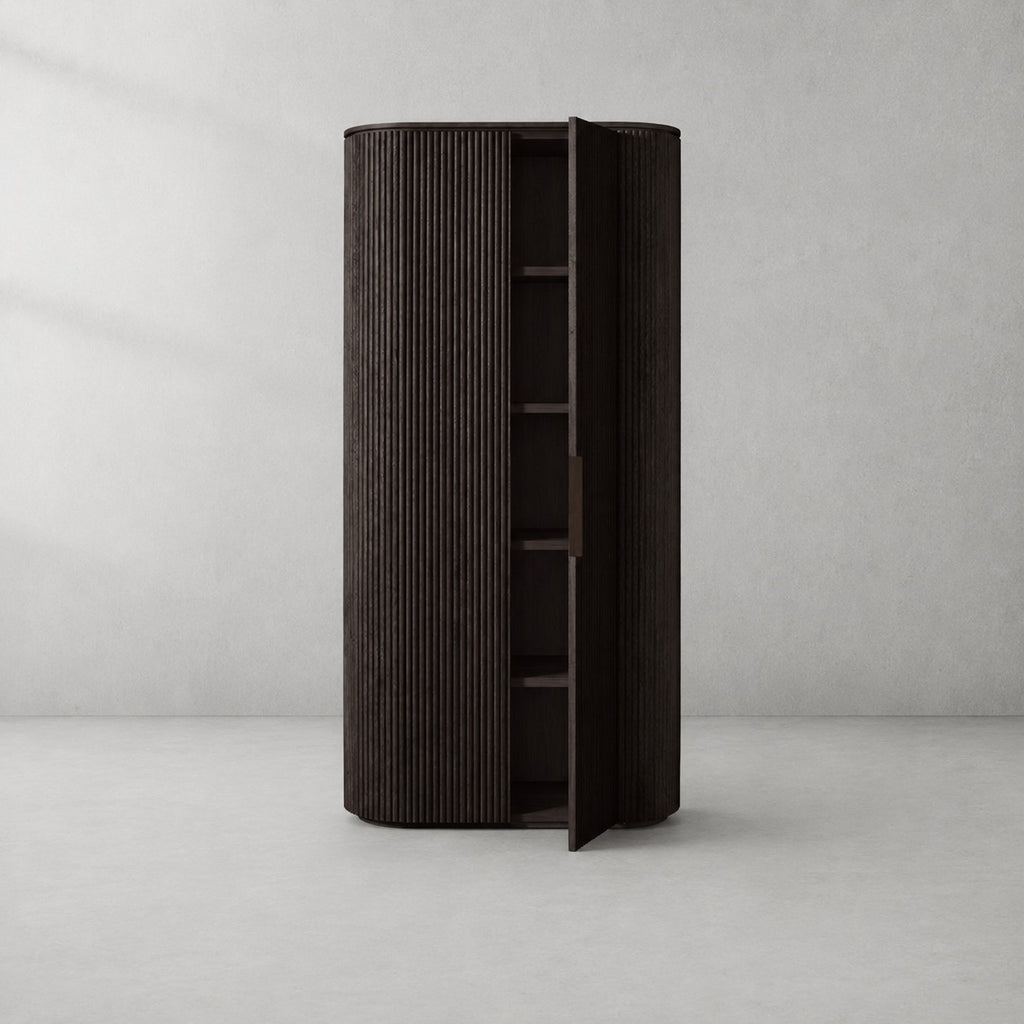 Byrton Reeded White Oak Tall Cabinet