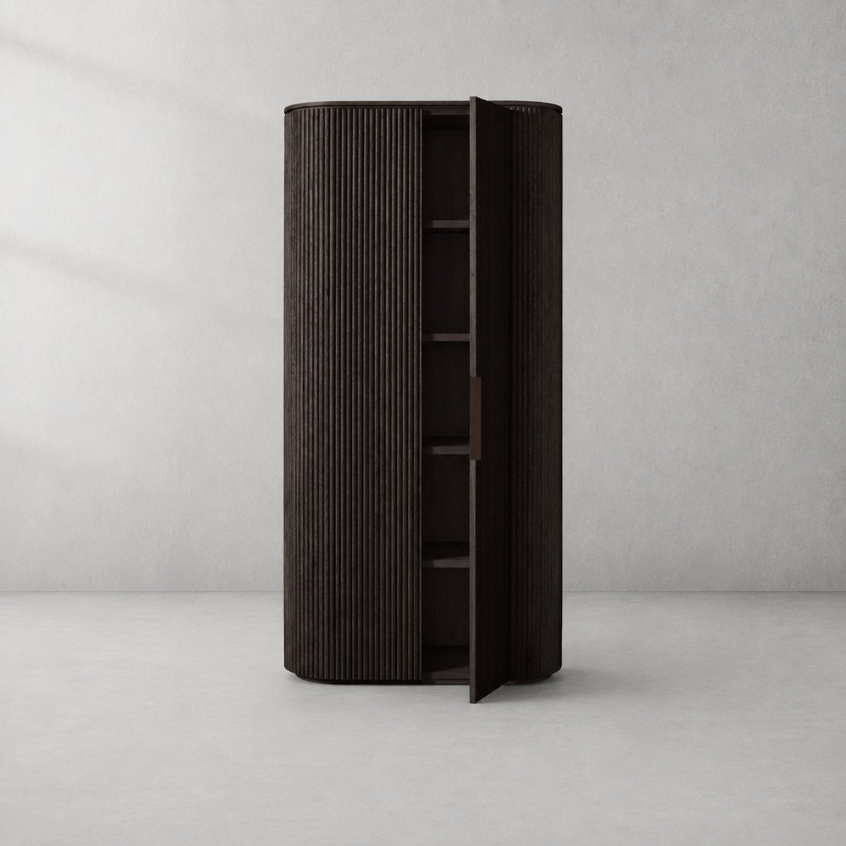 Byrton Reeded White Oak Tall Cabinet