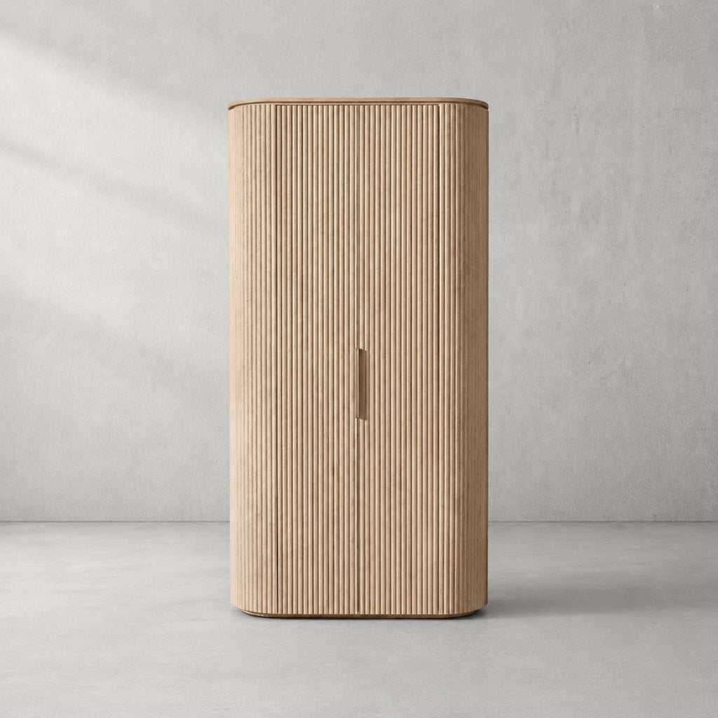 Byrton Reeded White Oak Tall Cabinet