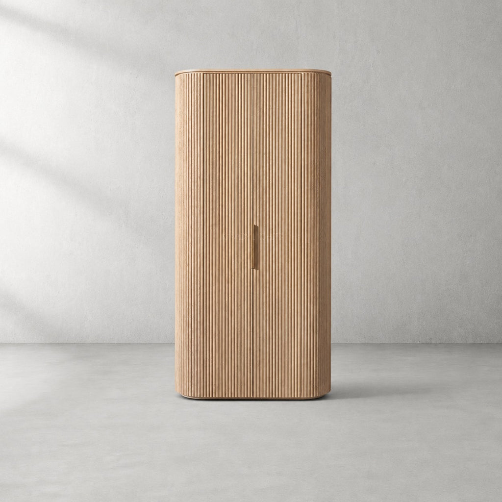 Byrton Reeded White Oak Tall Cabinet