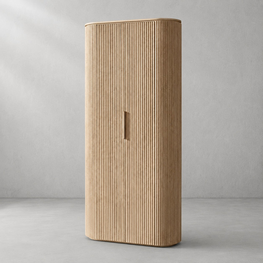 Byrton Reeded White Oak Tall Cabinet