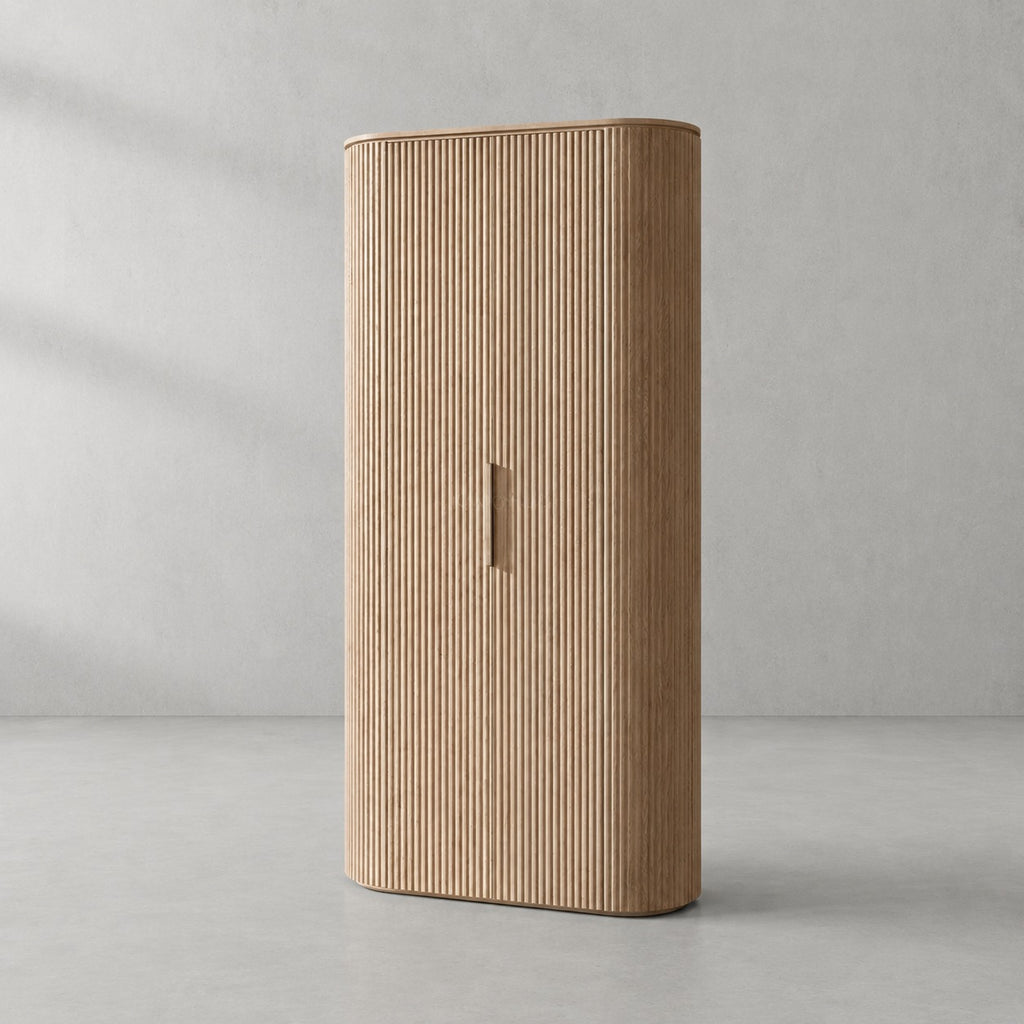 Byrton Reeded White Oak Tall Cabinet