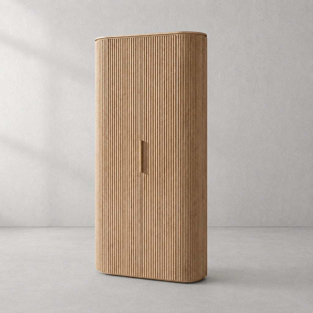 Byrton Reeded White Oak Tall Cabinet