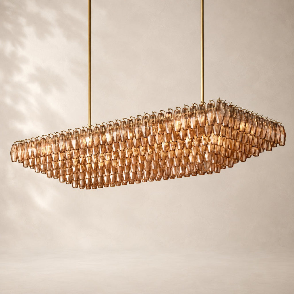 Chivara Amber Glass Tiered Rectangular Chandelier 74"