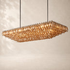 Chivara Amber Glass Tiered Rectangular Chandelier 74"