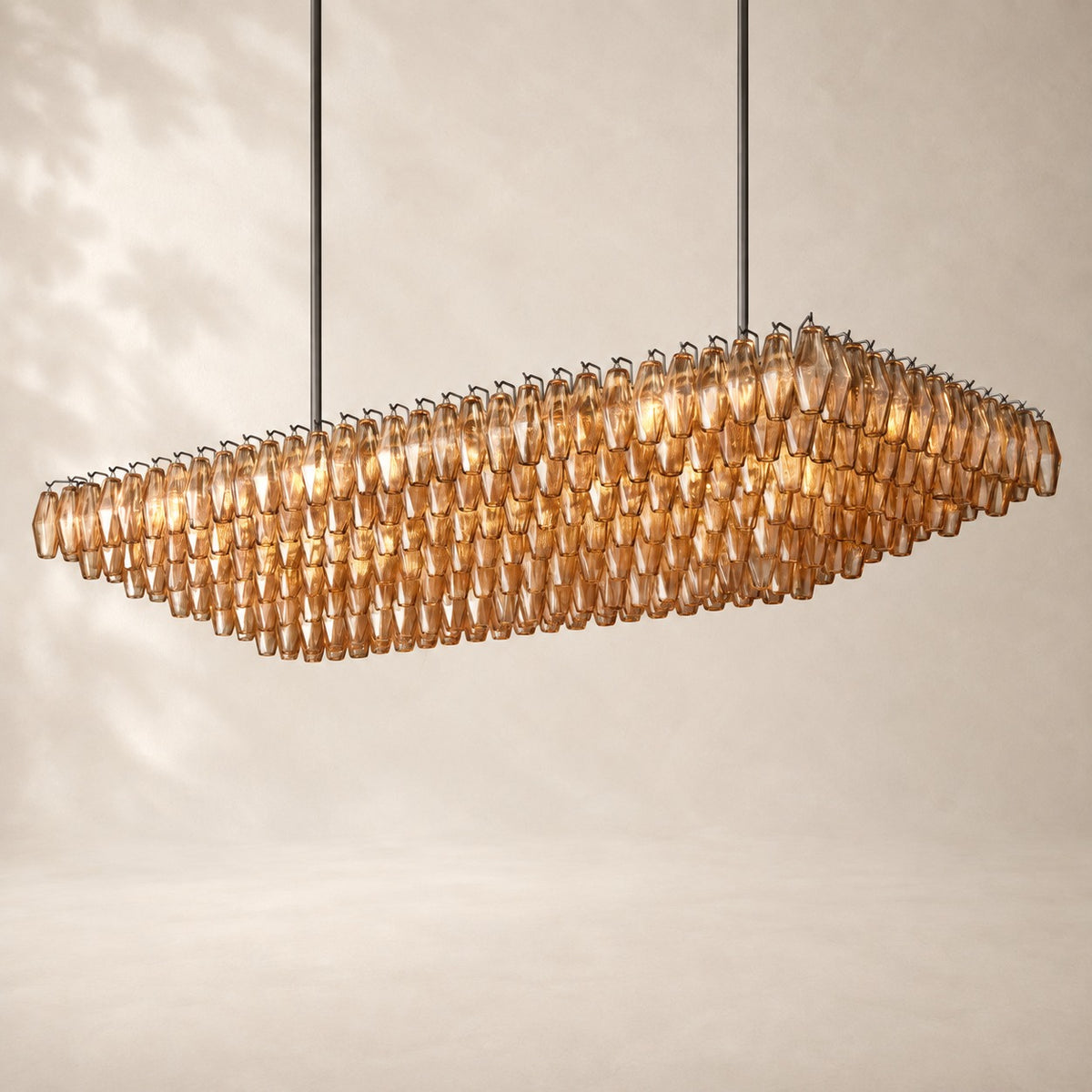 Chivara Amber Glass Tiered Rectangular Chandelier 74"