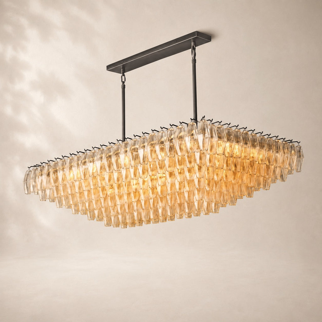 Chivara Clear Glass Tiered Rectangular Chandelier 54"