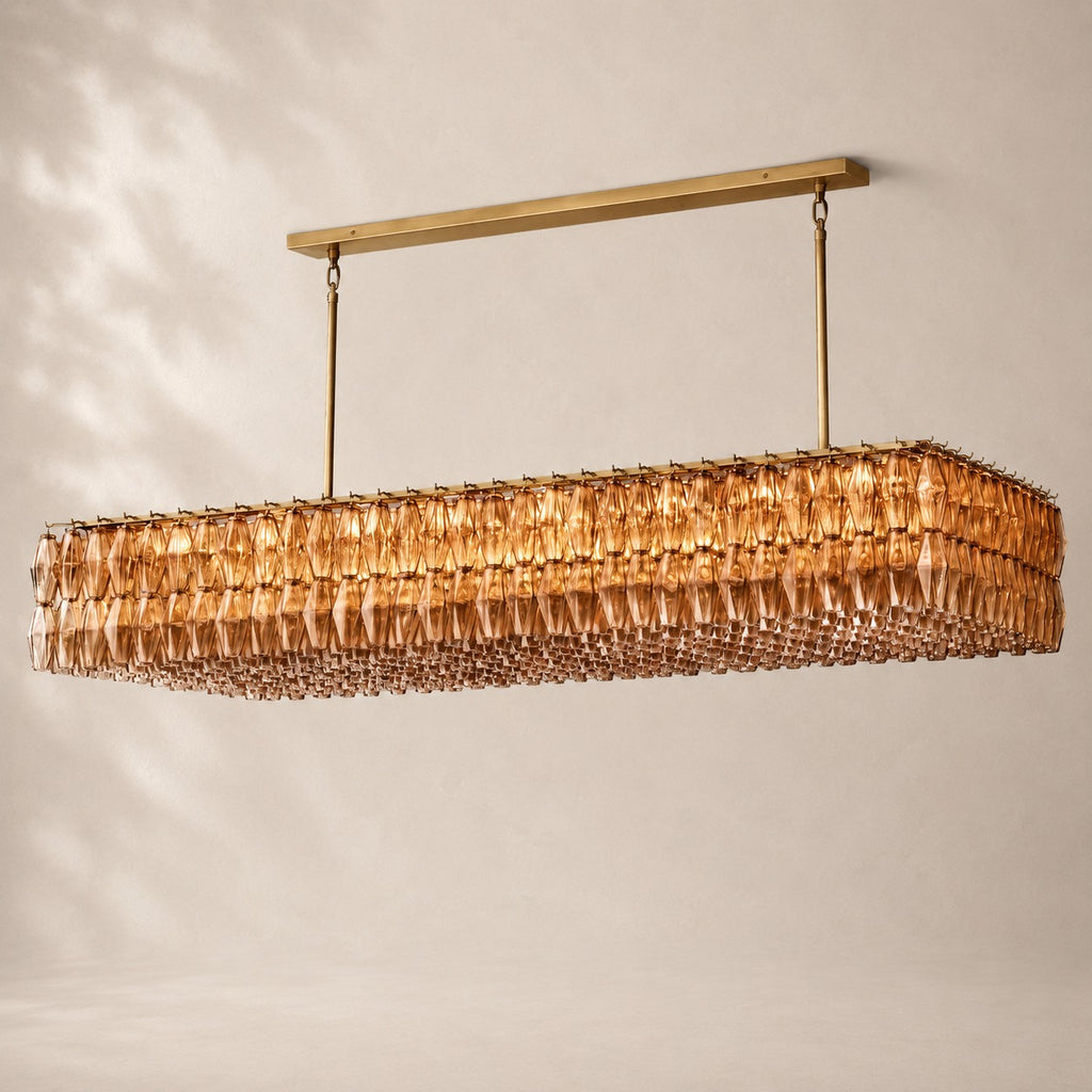Chivara Amber Glass Rectangular Chandelier 74"