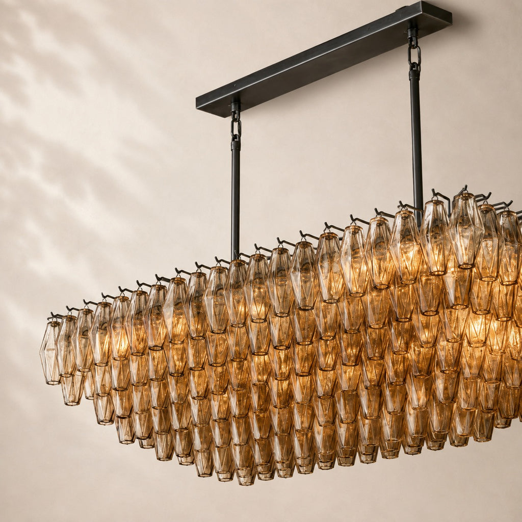 Chivara Amber Glass Tiered Rectangular Chandelier 54"