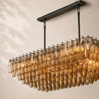 Chivara Amber Glass Tiered Rectangular Chandelier 54"