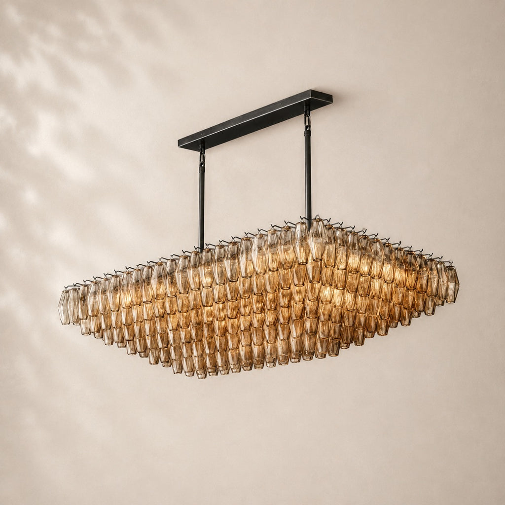 Chivara Amber Glass Tiered Rectangular Chandelier 54"