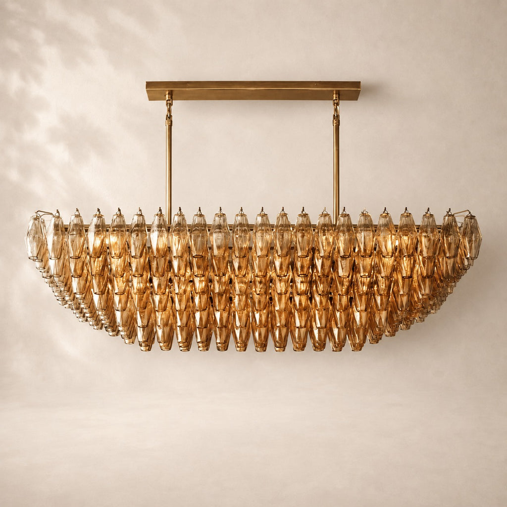 Chivara Amber Glass Tiered Rectangular Chandelier 54"