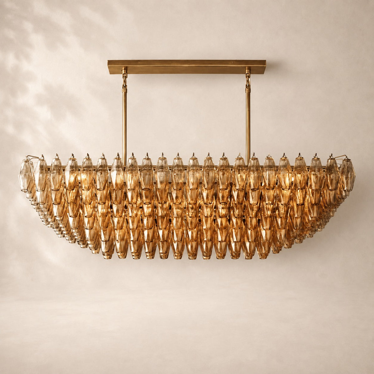 Chivara Amber Glass Tiered Rectangular Chandelier 54"