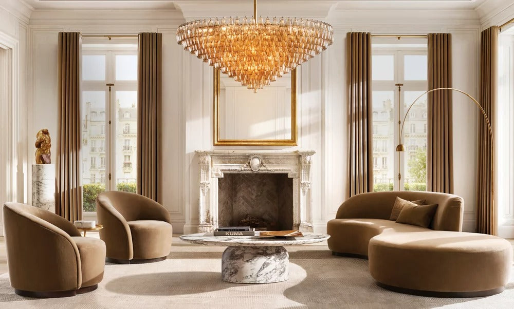 Chivara Amber Glass Tiered Round Chandelier 62"