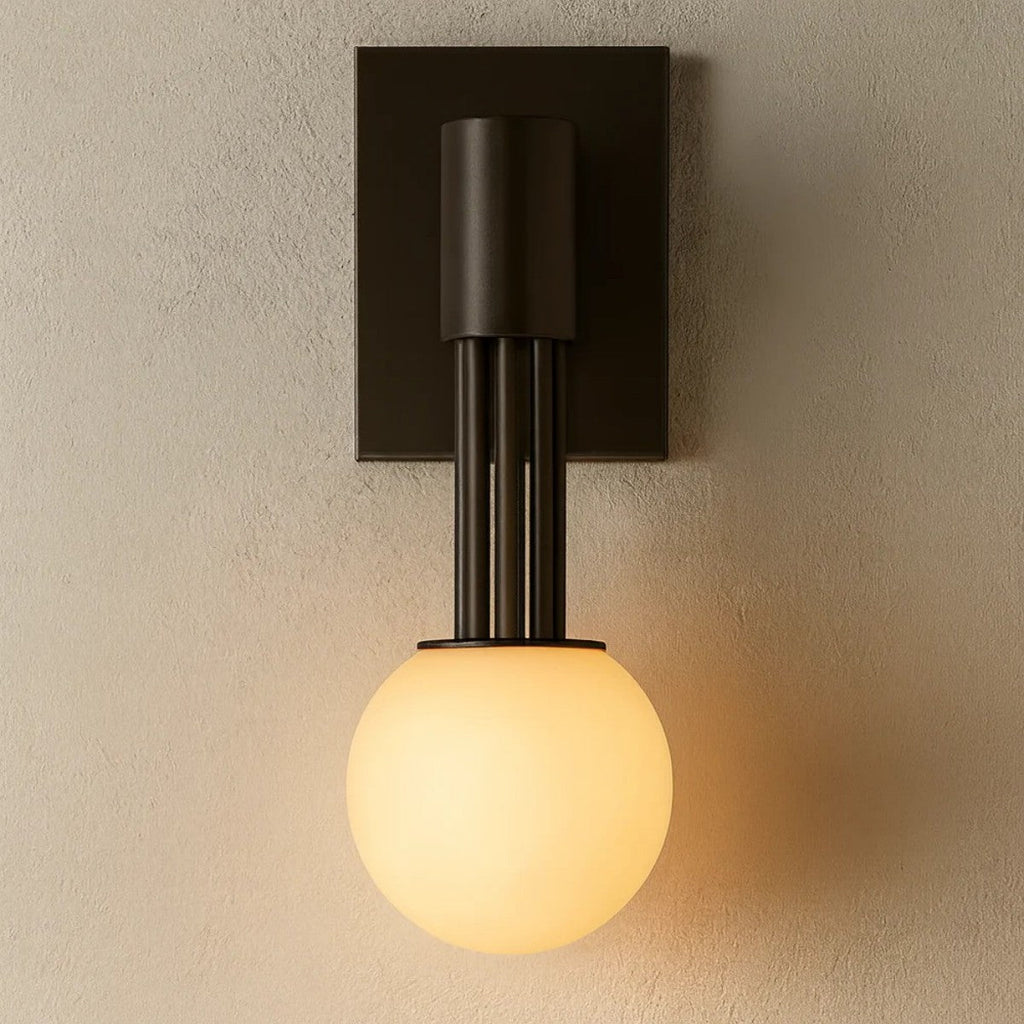 Dark Steel Alabaster Globe Wall Sconce
