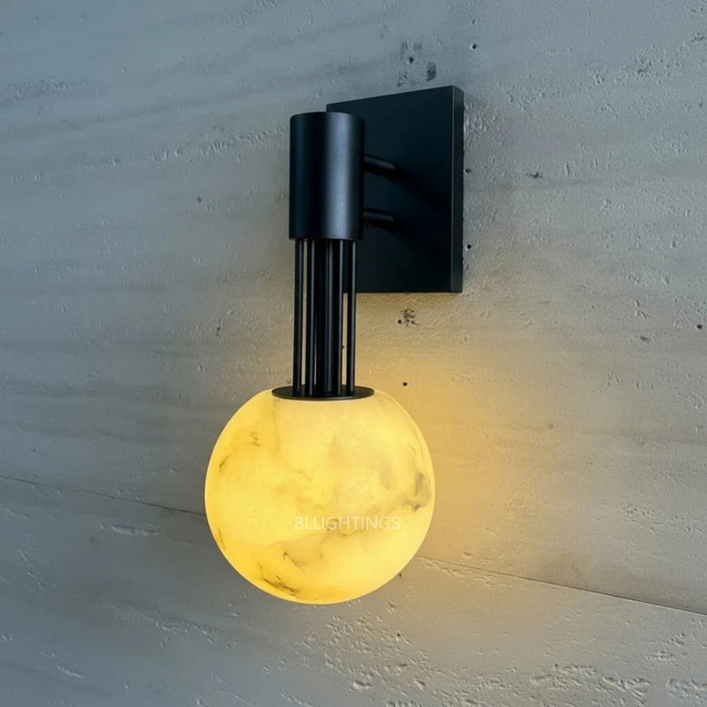 Dark Steel Alabaster Globe Wall Sconce