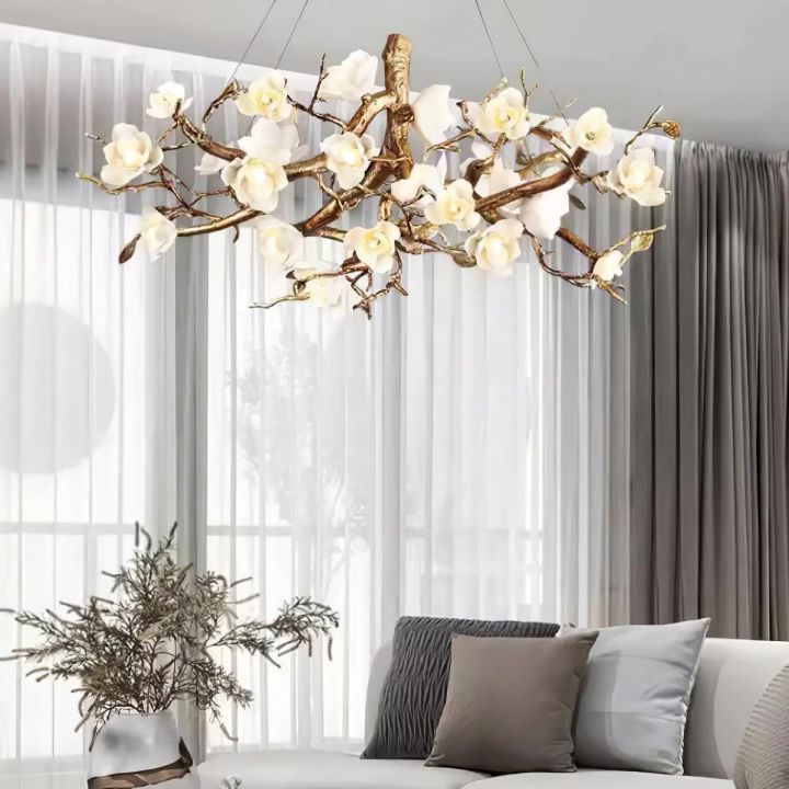 Noir Ceramic Bloom Round Branch Chandelier